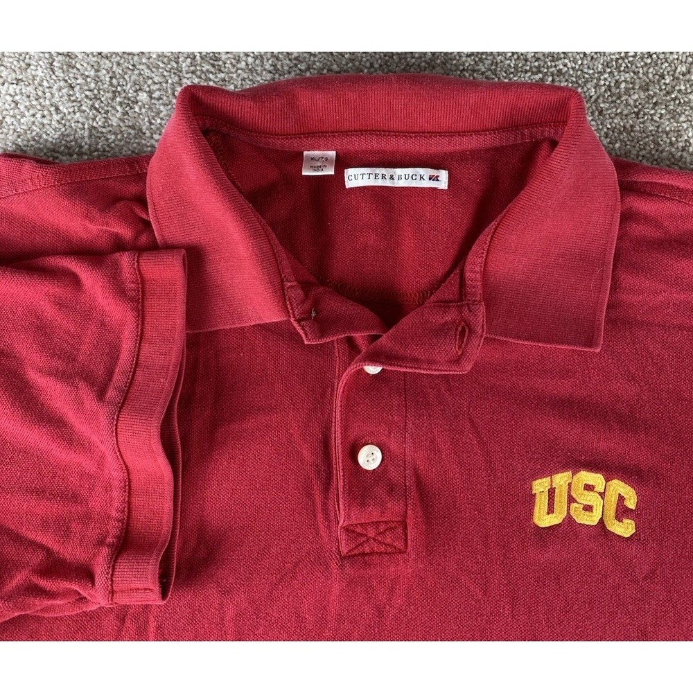 VTG Cutter & Buck USC Trojans‎ Solid Red Cotton Polo Shirt Mens XL Preppy NCAA